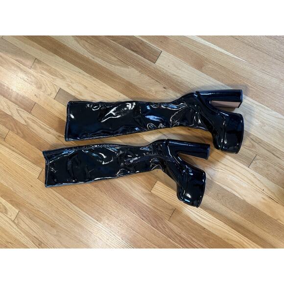 Schutz Black Patent Leather Platform 6” Heel Over Knee Boots 8 Sexy Pretty Woman - Picture 2 of 10
